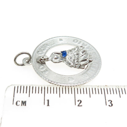 925 Sterling Silver Vintage M&M Blue Glass "To Our Bridesmaid" Round Pendant