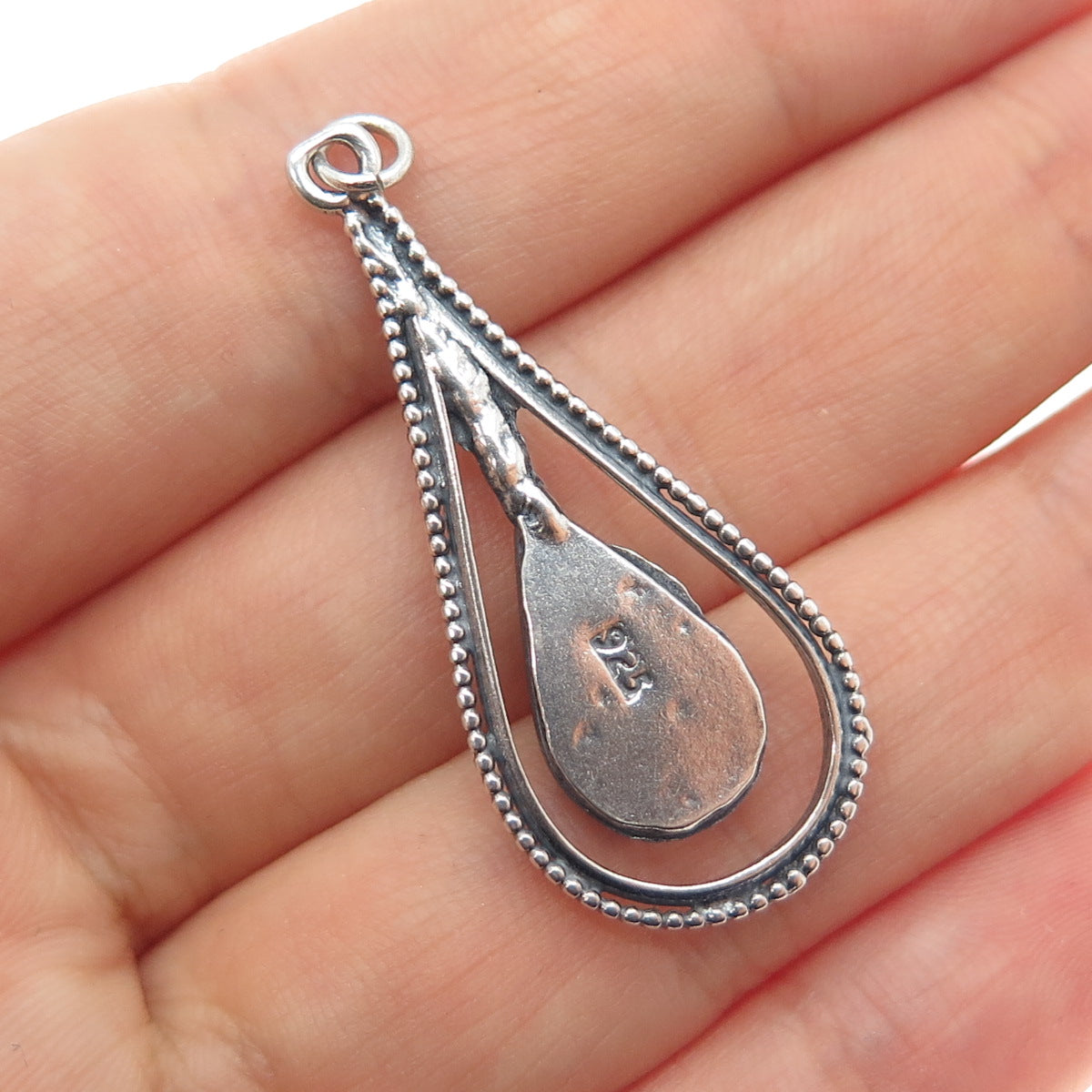 925 Sterling Silver Vintage Real Hematite Teardrop Oxidized Charm Pendant