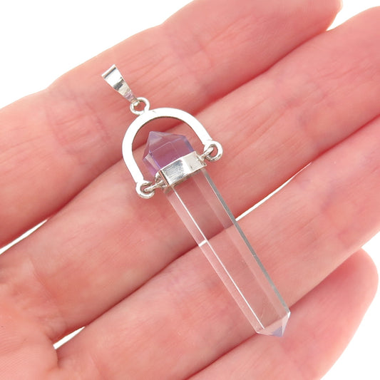 925 Sterling Silver Vintage Real Amethyst & Clear Crystal Amulet Charm Pendant