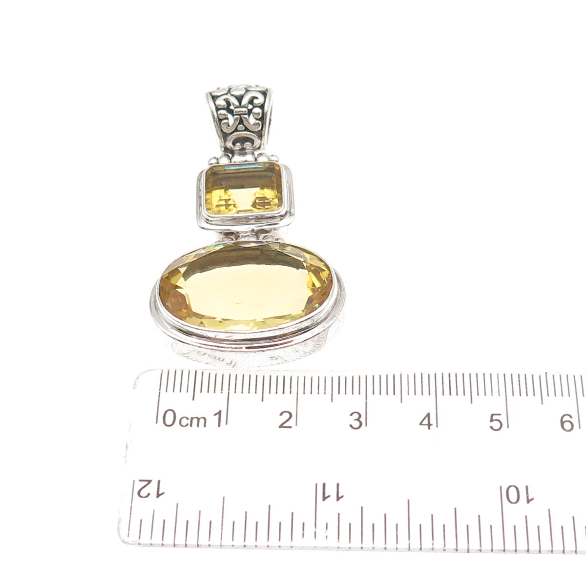 AF DESIGN 925 Sterling Silver Vintage Real Canary Quartz Modernist Pendant