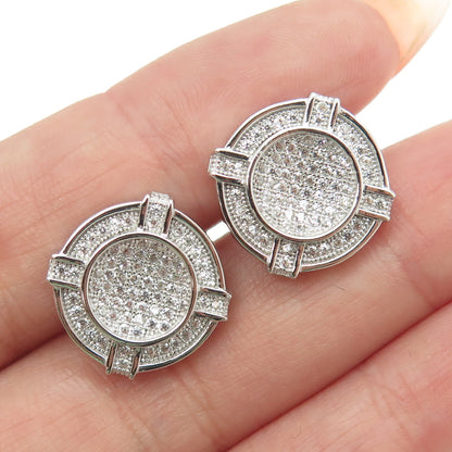 925 Sterling Silver Round-Cut C Z Button Stud Earrings