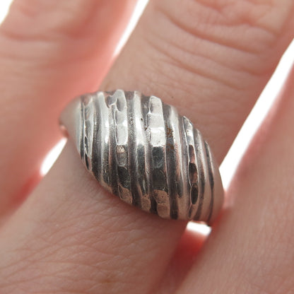 925 Sterling Silver Vintage Diamond-Cut Ribbed Dome Ring Size 5.5