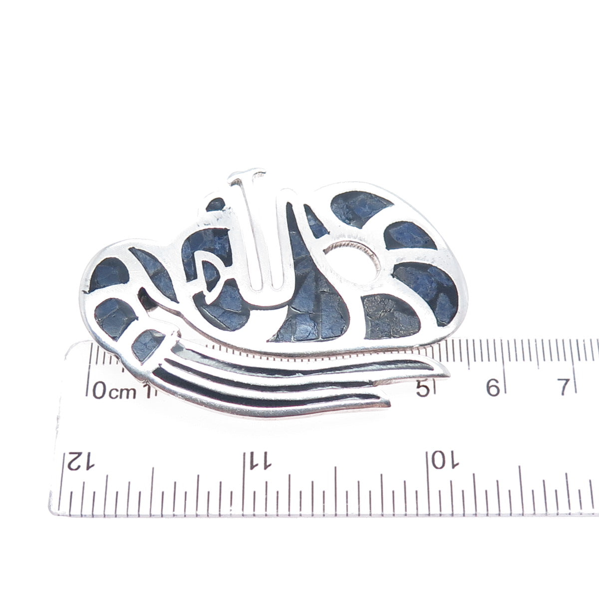925 Sterling Silver Vintage Mexico Real Sodalite Aztec God Pin Brooch / Pendant