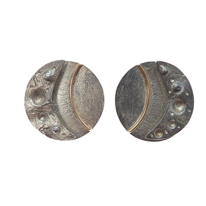 VICTOR ALFARO 14K Gold & 925 Sterling Silver Vintage Modernist Eclipse Earrings