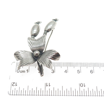 CARL OVE FRYDENSBERG 925S Sterling Vintage Denmark Modernist Flower Pin Brooch
