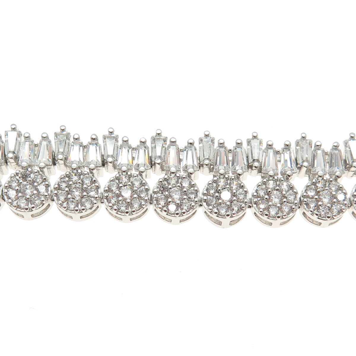 925 Sterling Silver Round & Tapered Baguette-Cut C Z Tennis Link Bracelet 7"
