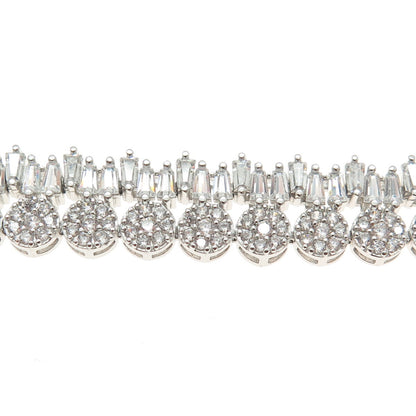 925 Sterling Silver Round & Tapered Baguette-Cut C Z Tennis Link Bracelet 7"