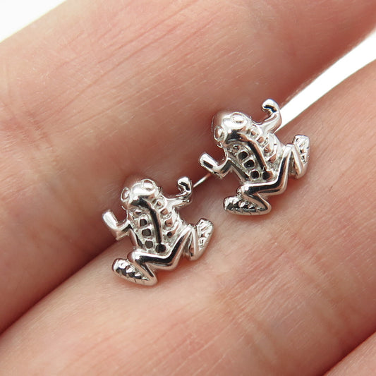 925 Sterling Silver Frog For Good Luck Stud Earrings