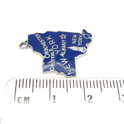 DANECRAFT 925 Sterling Silver Vintage Enamel "New York" State Map Charm Pendant