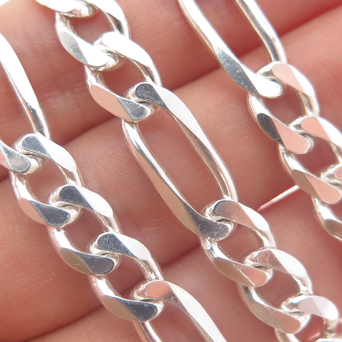 925 Sterling Silver Vintage Italy Figaro Chain Necklace 18"