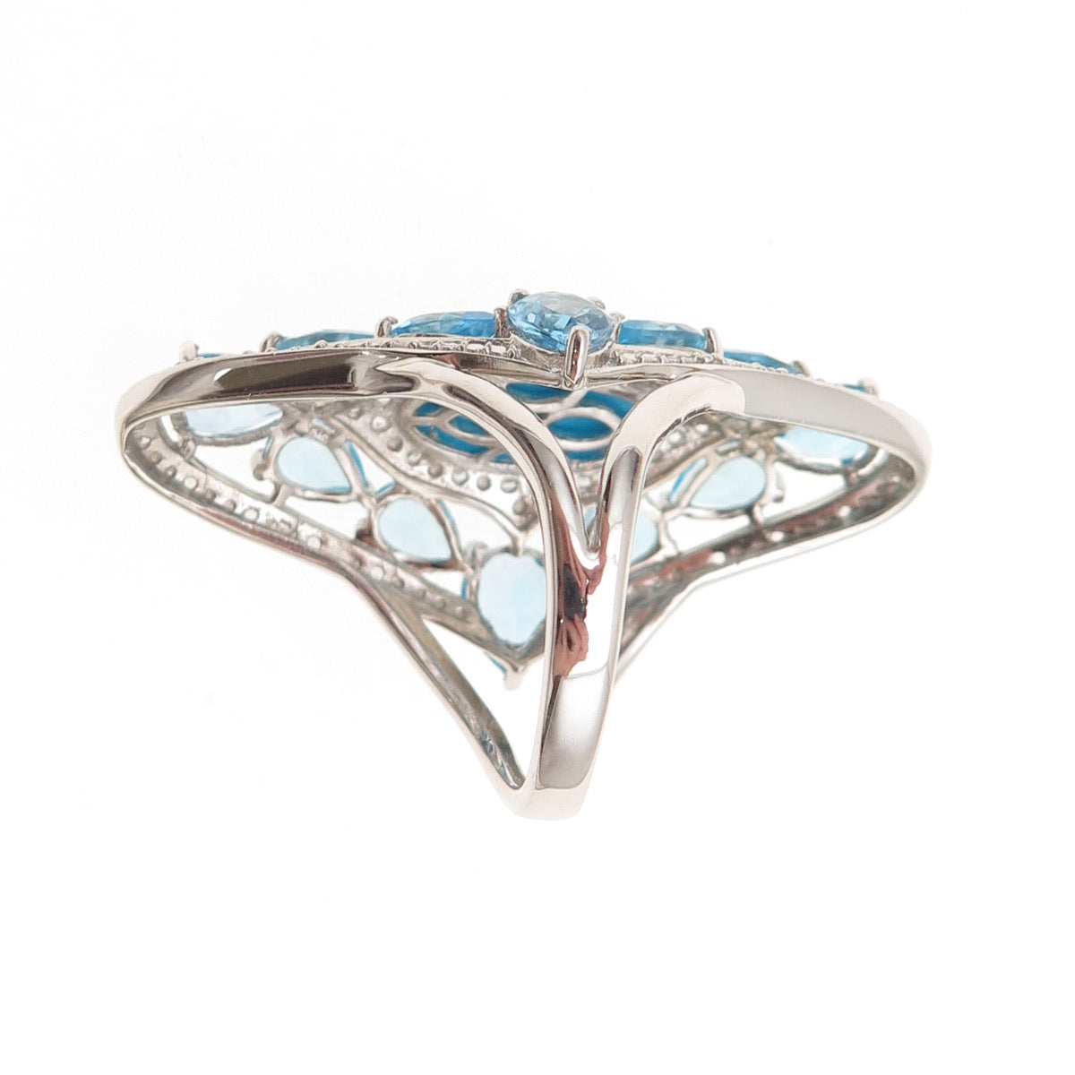 Chuck Clemency 925 Sterling Silver Real Turquoise White & Blue Topaz Ring Size 8