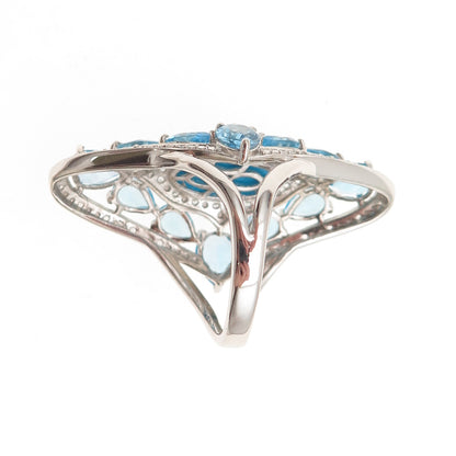 Chuck Clemency 925 Sterling Silver Real Turquoise White & Blue Topaz Ring Size 8