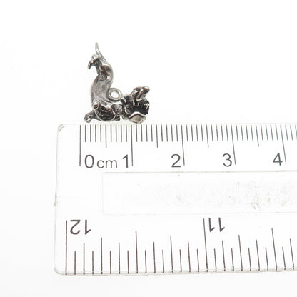 925 Sterling Silver Vintage Dachshund Oxidized Articulated Mini 3D Charm Pendant