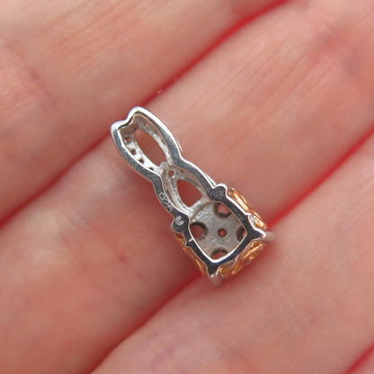 925 Sterling Silver Round-Cut Shaped C Z Diamond-Cut Lock Mini Slide Pendant