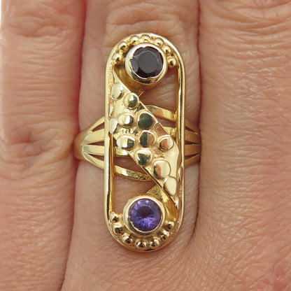 YES SILVER JEWELRY Sterling Gold Plated Vintage Amethyst & Garnet Ring Size 6.75
