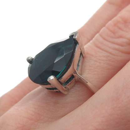 BADAVICI 925 Sterling Silver Vintage Pear-Cut Glass Teardrop Ring Size 6