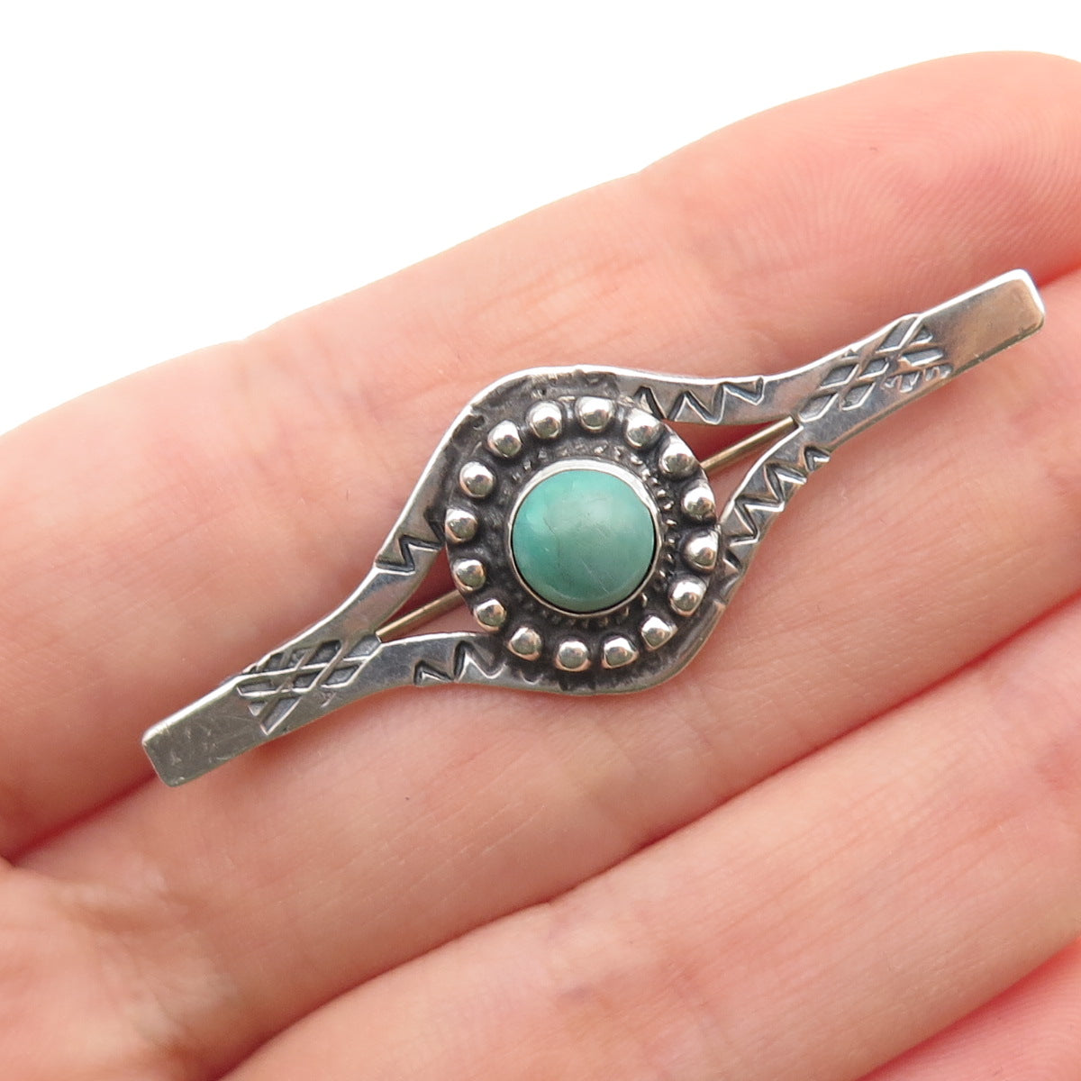 Old Pawn 925 Sterling Silver Vintage Southwestern Turquoise Flower Pin Brooch