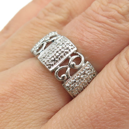 ROSS SIMONS 925 Sterling Silver Real White Diamond Accent Ornate Ring Size 7.25