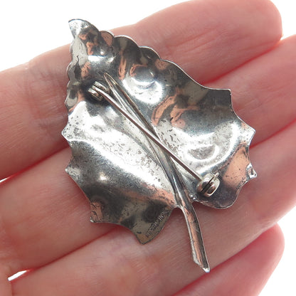 BEAU 925 Sterling Silver Vintage Oak Leaf Oxidized Pin Brooch