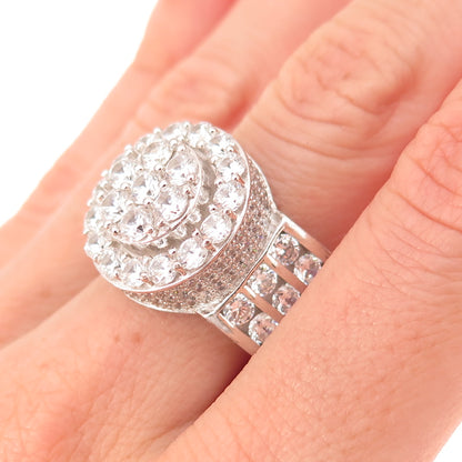 925 Sterling Silver Round-Cut C Z Statement Ring Size 9.5
