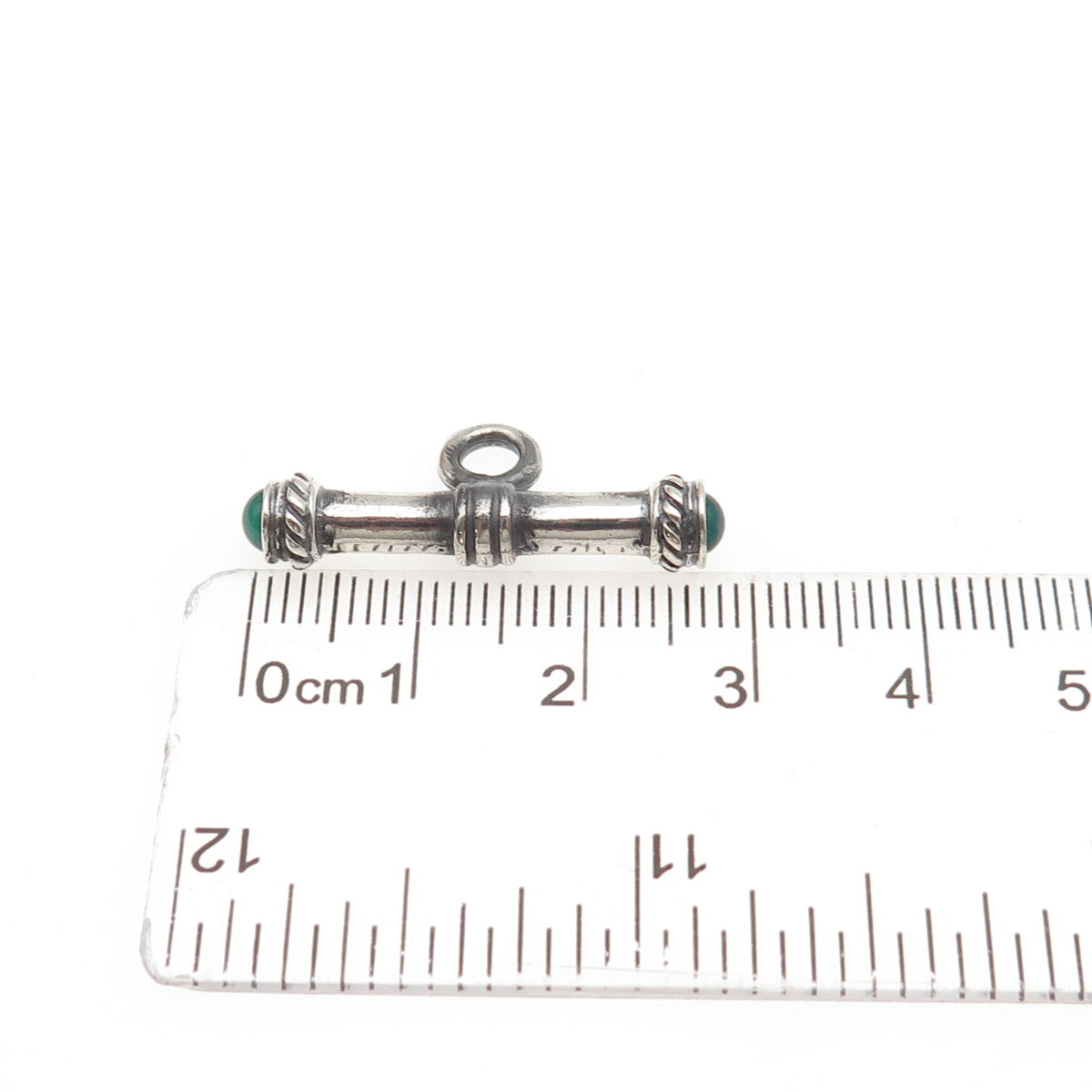 925 Sterling Silver Vintage Green Chalcedony Bracelet / Necklace Toggle Lock Bar