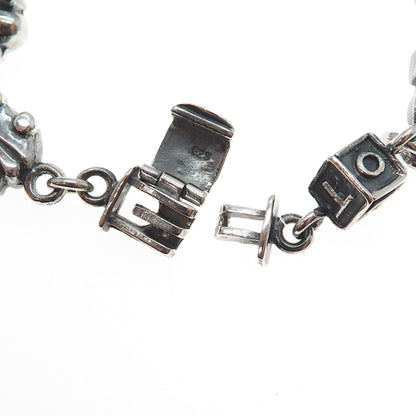 925 Sterling Silver Vintage Baby Charms Oxidized Link Bracelet 6.75"