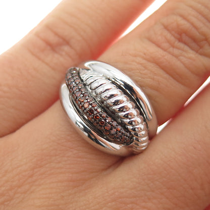 J. STELLA 925 Sterling Silver Real Cognac Diamond Crisscross Ring Size 6.25