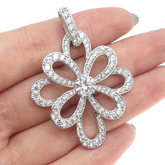 JOSE HESS 925 Sterling Silver Round-Cut C Z Floral Pendant