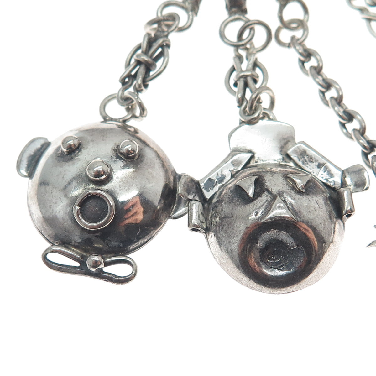 ROBYN'S 925 Sterling Vintage Children Modernist Chatelaine Oxidized Pin Brooch