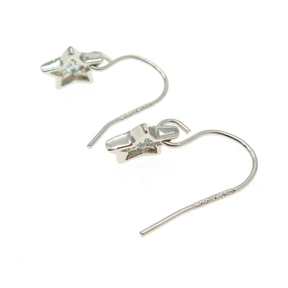 DEE BERKLEY JEWELRY 925 Sterling Silver Real Blue Topaz Gem Star Dangle Earrings