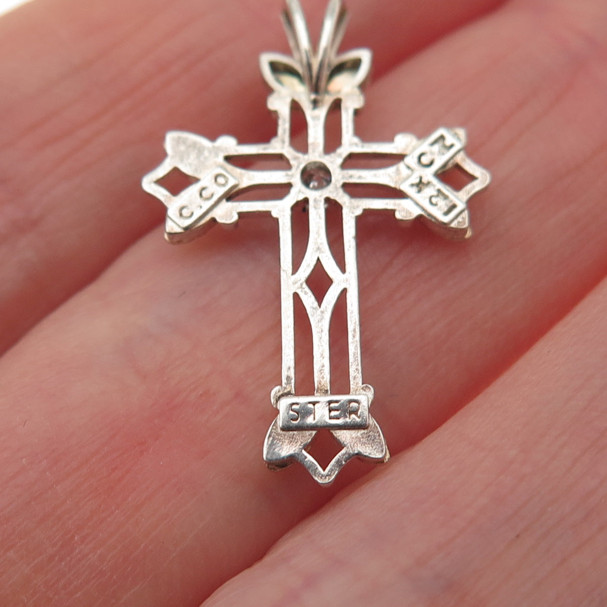 COLEMAN Sterling Silver 12K Rose & Yellow Gold Vintage C Z Floral Cross Pendant