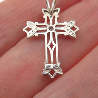 COLEMAN Sterling Silver 12K Rose & Yellow Gold Vintage C Z Floral Cross Pendant