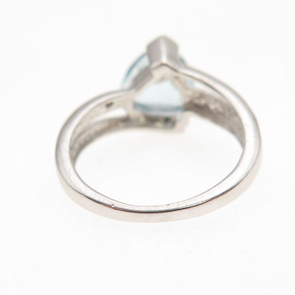 925 Sterling Silver Real Diamond & Blue Topaz Ring Size 5