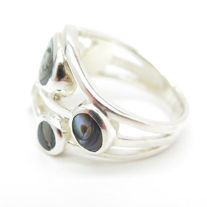 925 Sterling Silver Real Abalone Shell Modernist Ring Size 5.75