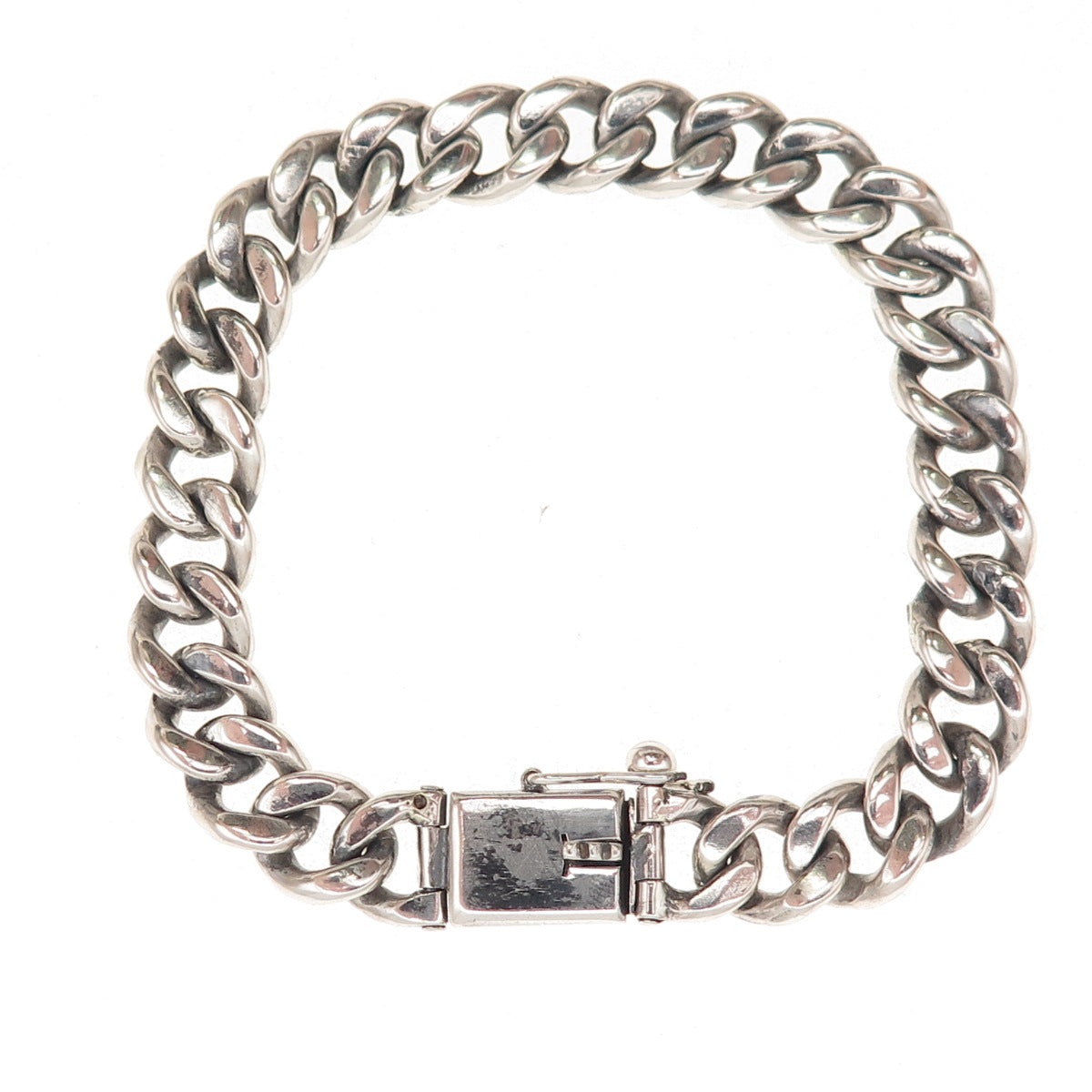 900 Silver Vintage Cuban Link Oxidized Bracelet 7"
