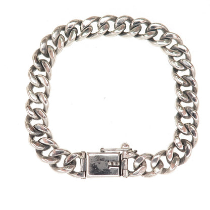900 Silver Vintage Cuban Link Oxidized Bracelet 7"