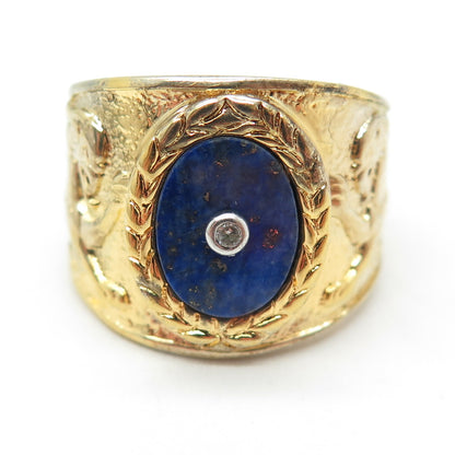 NLP TNC INC Sterling Silver Gold Plated Vintage Lapis & C Z Griffon Ring Size 10