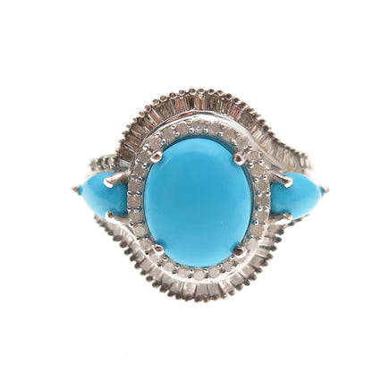 D'Joy 925 Sterling Silver Real Diamond & Turquoise Ring Size 8