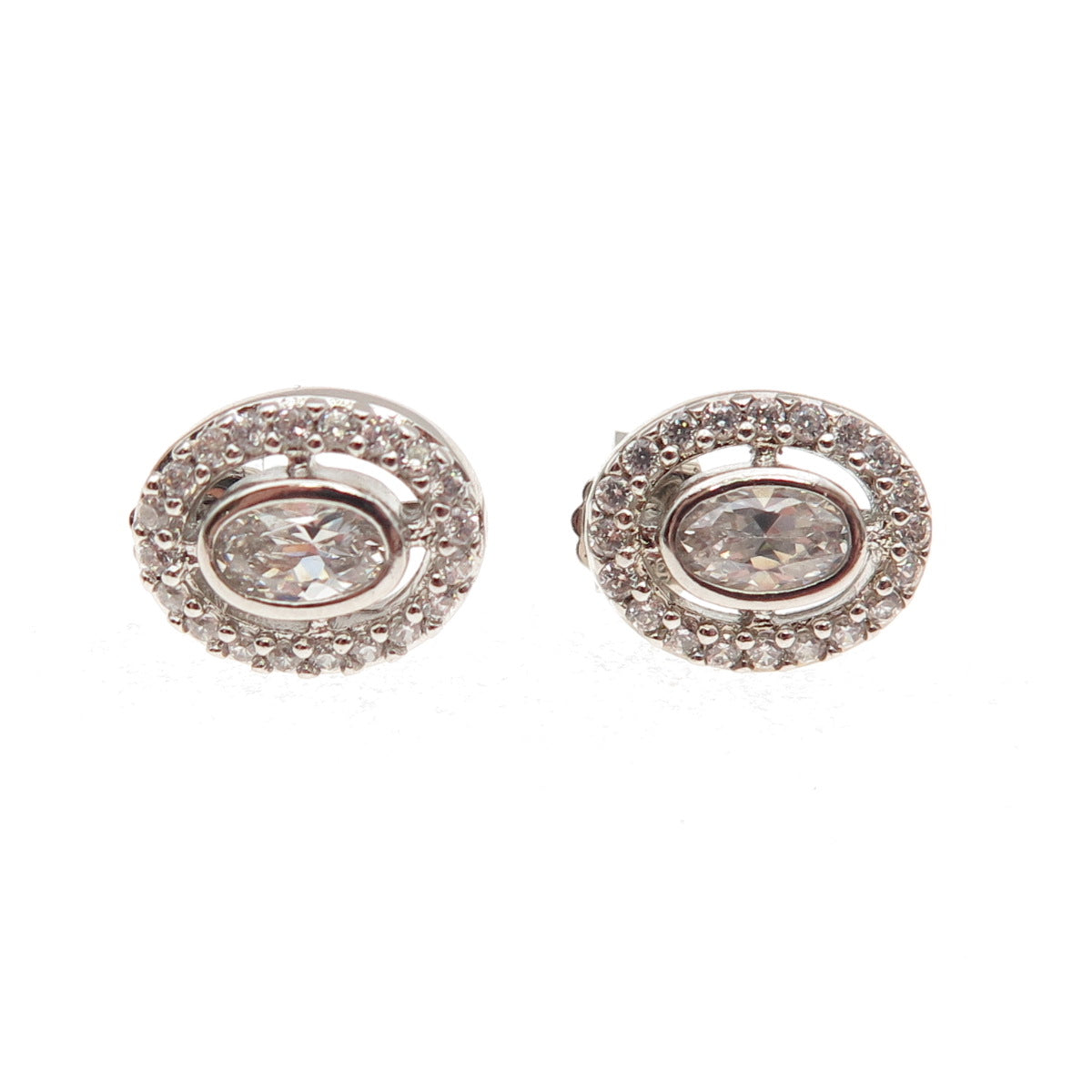 925 Sterling Silver Oval & Round-Cut C Z Stud Earrings