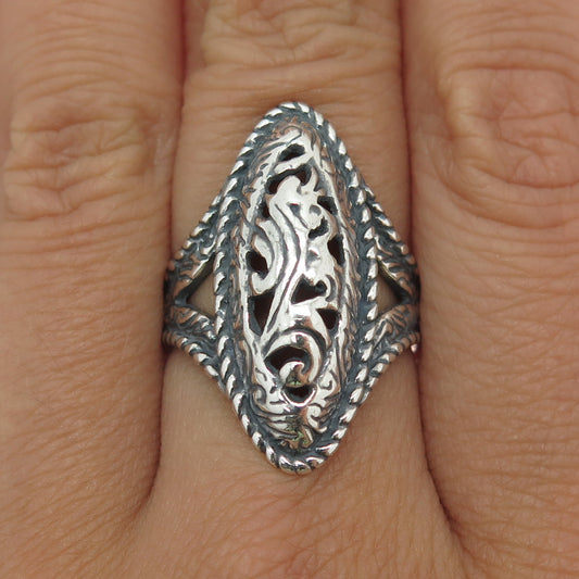 CAROLYN POLLACK 925 Sterling Silver Vintage Ornate Statement Ring Size 7