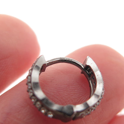 925 Sterling Silver Black Rhodium Round-Cut C Z Hoop Earrings