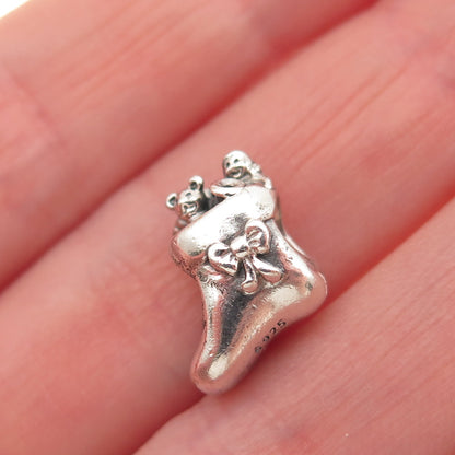 925 Sterling Silver Santa's Stocking Slide Bead Charm