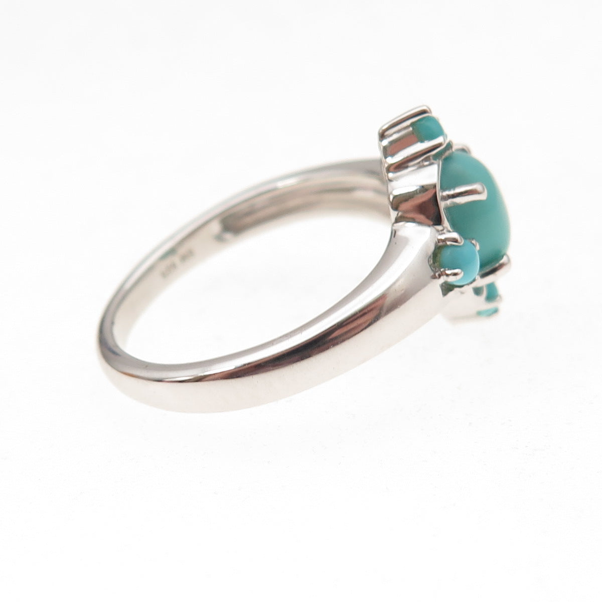 925 Sterling Silver Real Sleeping Beauty Turquoise Floral Ring Size 8