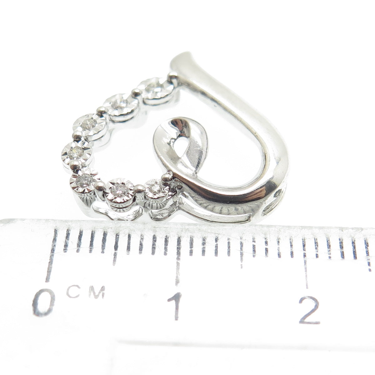 925 Sterling Silver Real Round-Cut Diamond Heart Slide Pendant