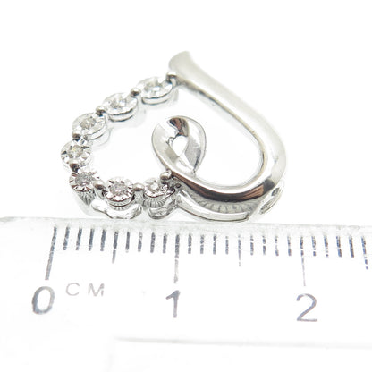925 Sterling Silver Real Round-Cut Diamond Heart Slide Pendant