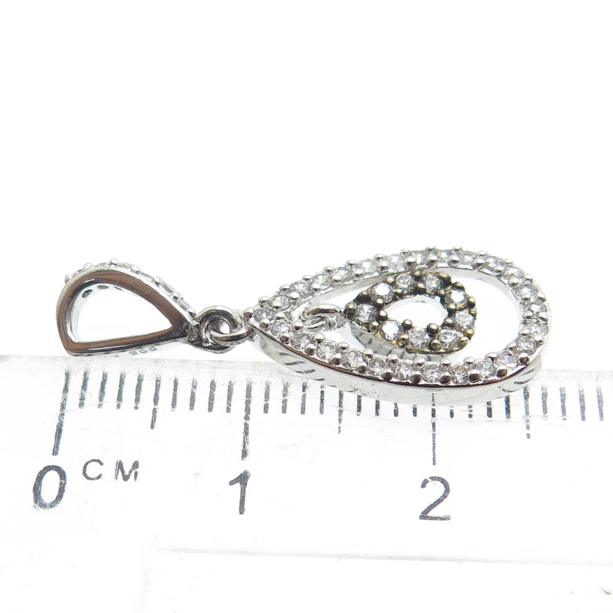 925 Sterling Silver 2-Tone Round-Cut C Z Teardrop Pendant