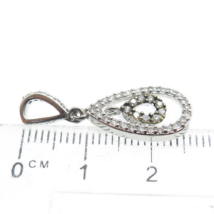 925 Sterling Silver 2-Tone Round-Cut C Z Teardrop Pendant