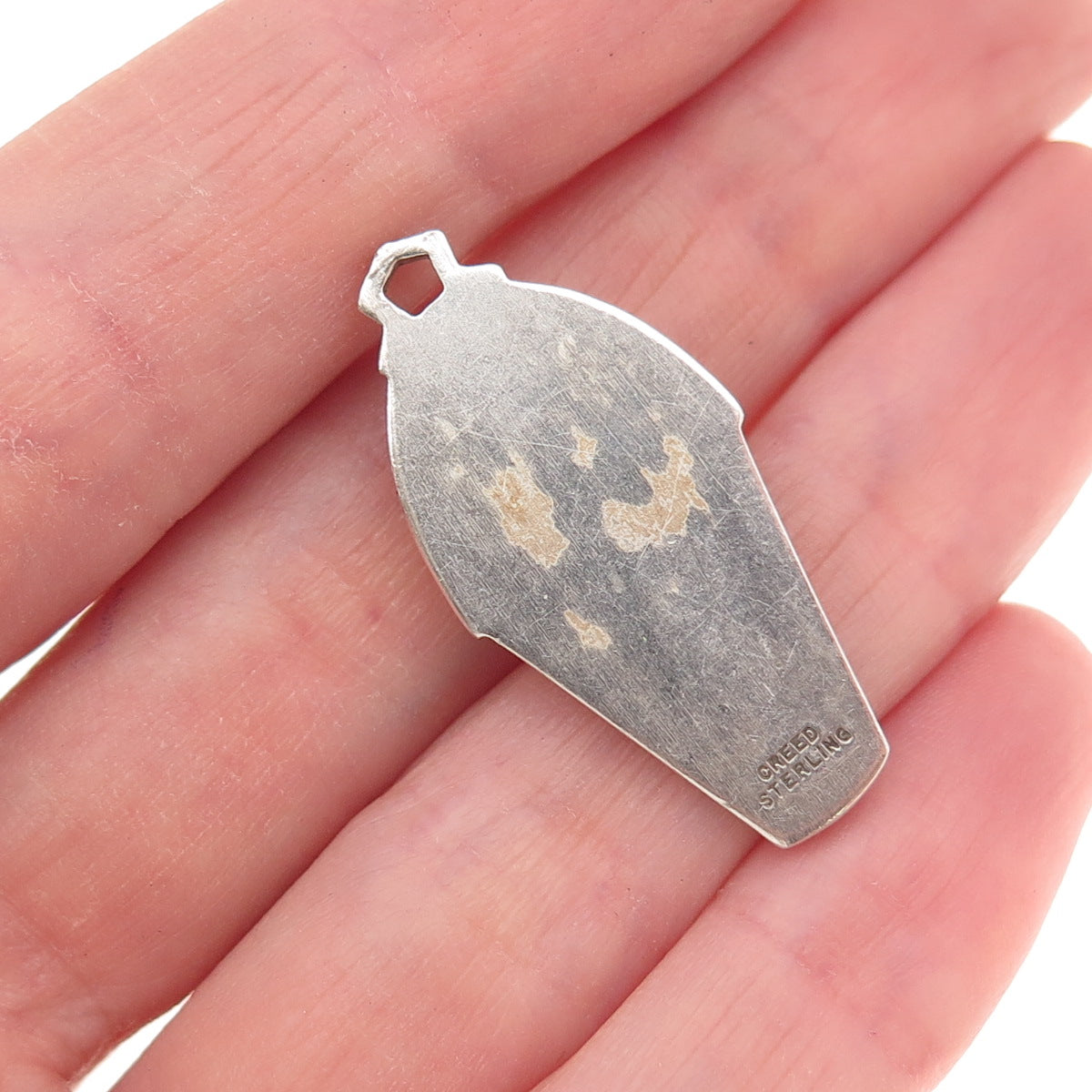 Creed 925 Sterling Silver Antique Art Deco Saint Anthony Oxidized Charm Pendant