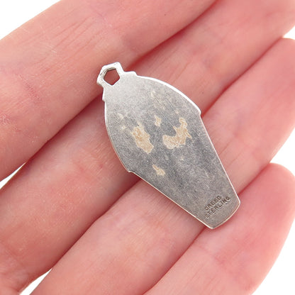 Creed 925 Sterling Silver Antique Art Deco Saint Anthony Oxidized Charm Pendant