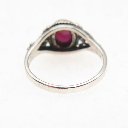 925 Sterling Silver Vintage Real Ruby Swirl Oxidized Ring Size 4.75